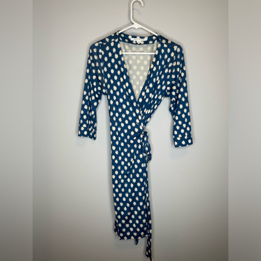 Diane Von Furstenberg Navy and White Polka Dot Wrap Dress